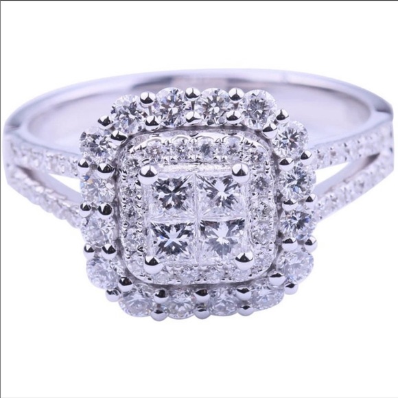 NEW💍925 STERLING SILVER DIAMOND HALO SQUARE RING - Picture 6 of 6